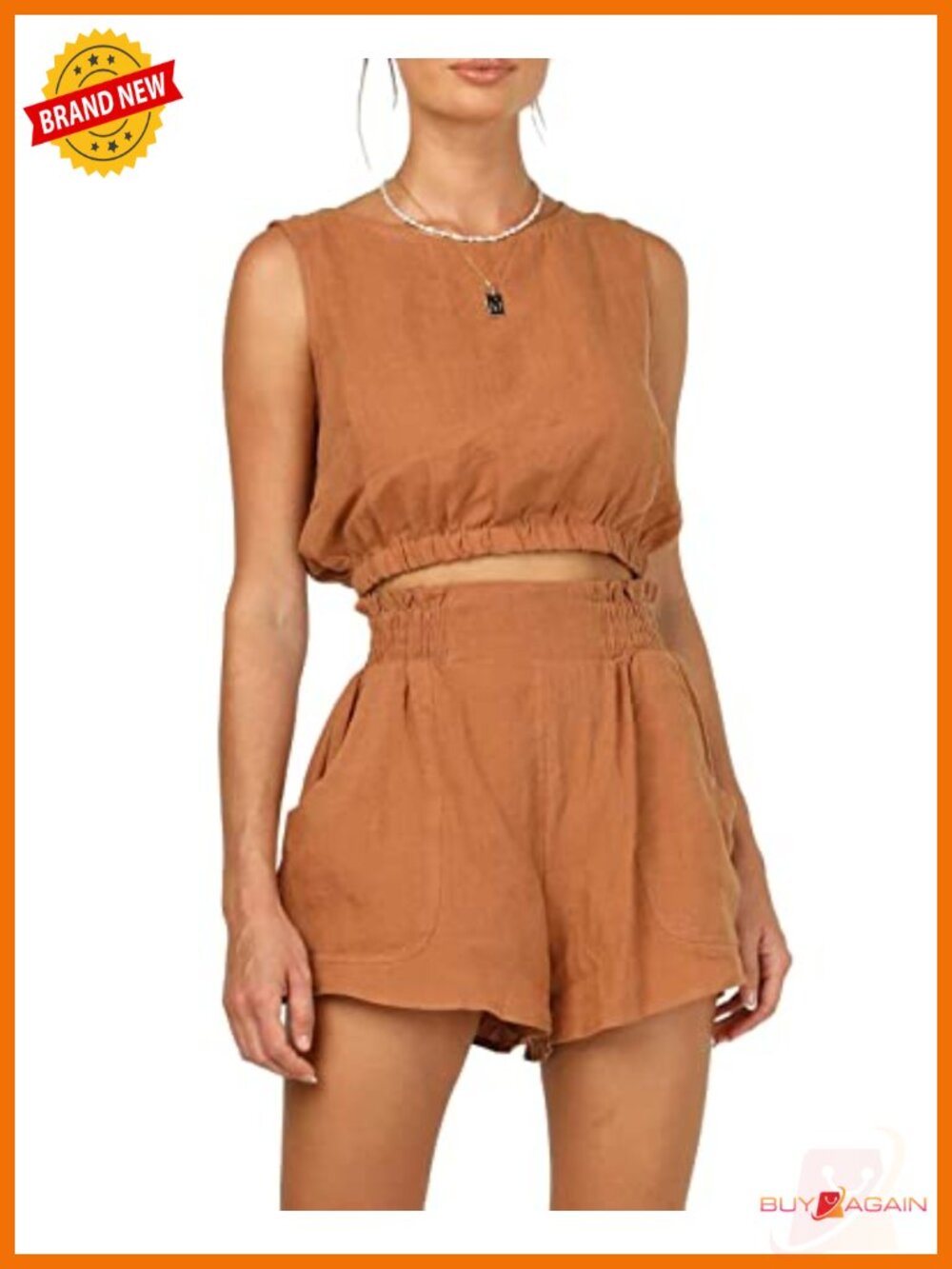 Women's 2 Piece Summer Outfit Sleeveless Crop Top and High Waist Shorts with